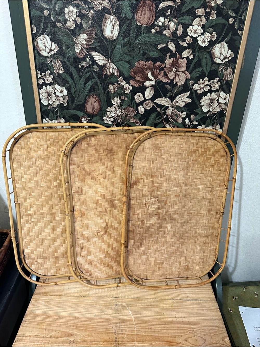 Vintage Woven Wicker Bamboo Large Serving Tray 19”x13”x1” Breakfast In Bed